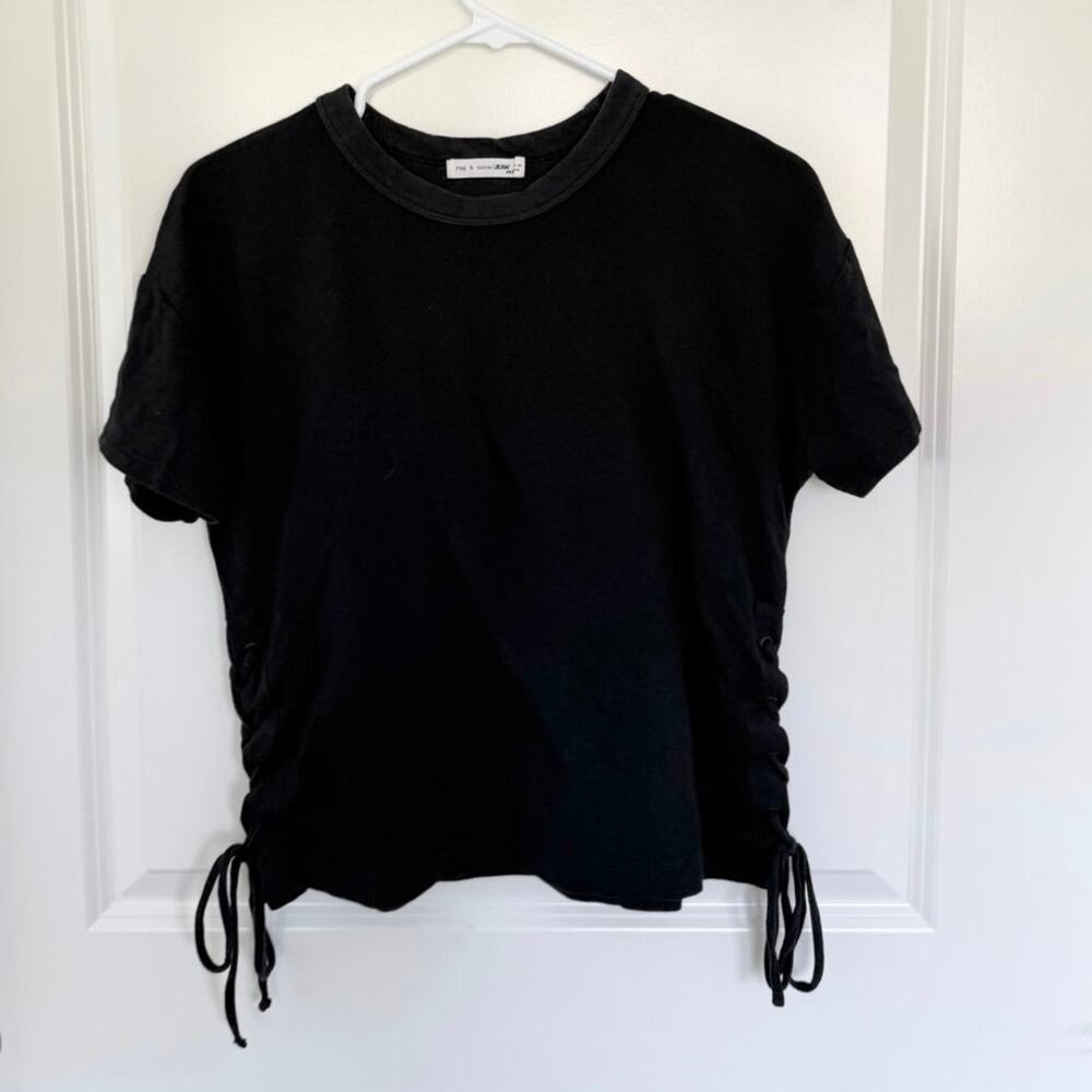 Rag & Bone Lace Up Side Tie Modal Short Sleeve Top Black XS - Picture 2 of 6